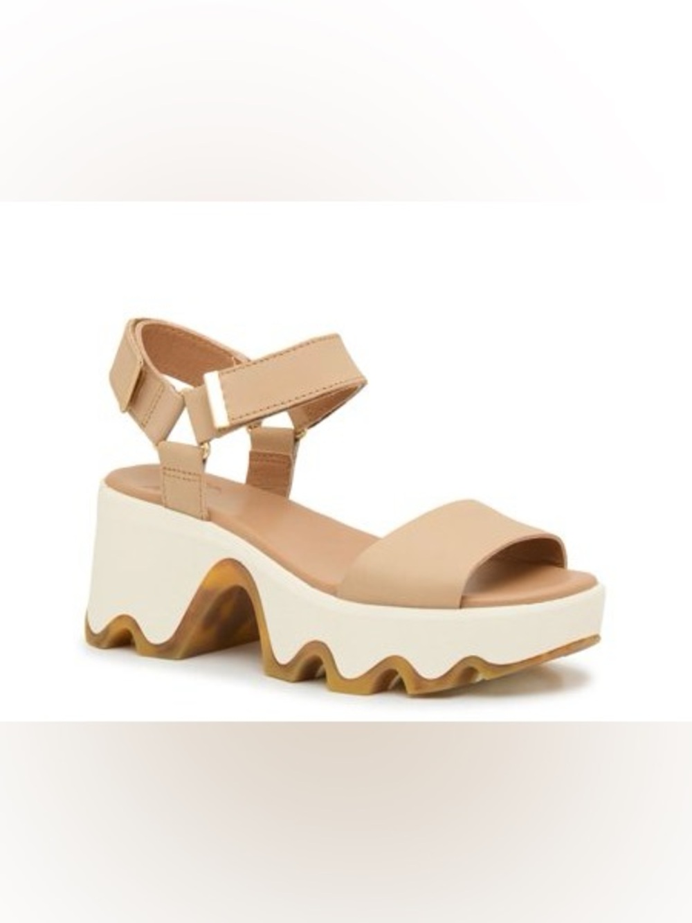 Sorel Tan Beige Tortoise Shell Kinetic Aura Wedge Platform Sandal, Size 8.5
